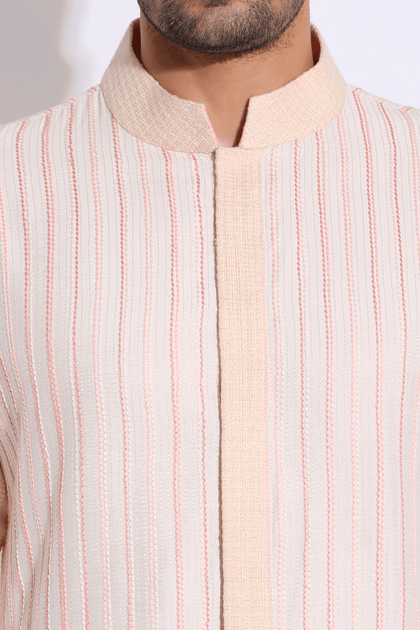 Ivory with pink thread texture kurta set (Express Delivery) - Kunal Anil Tanna