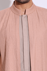 Salmon and grey mock layered kurta set - Kunal Anil Tanna