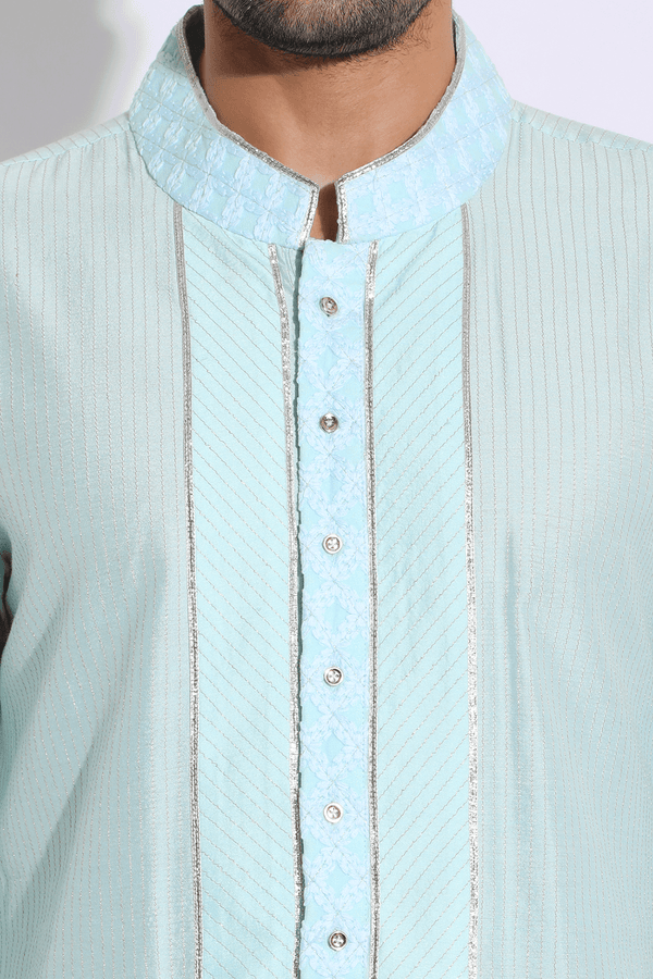 Light blue with thread embroidery Kurta set (Express Delivery) - Kunal Anil Tanna