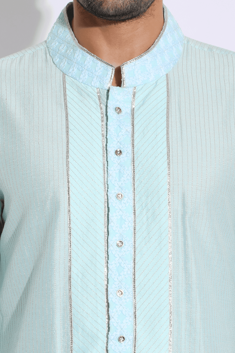 Light blue with thread embroidery Kurta set (Express Delivery) - Kunal Anil Tanna