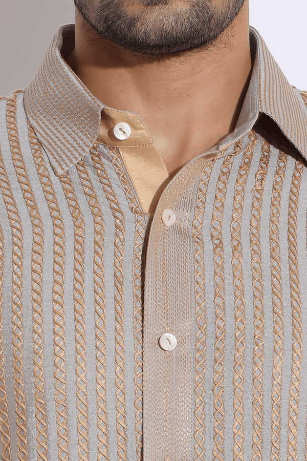Grey with beige thread texture Kurta Set (Express Delivery) - Kunal Anil Tanna