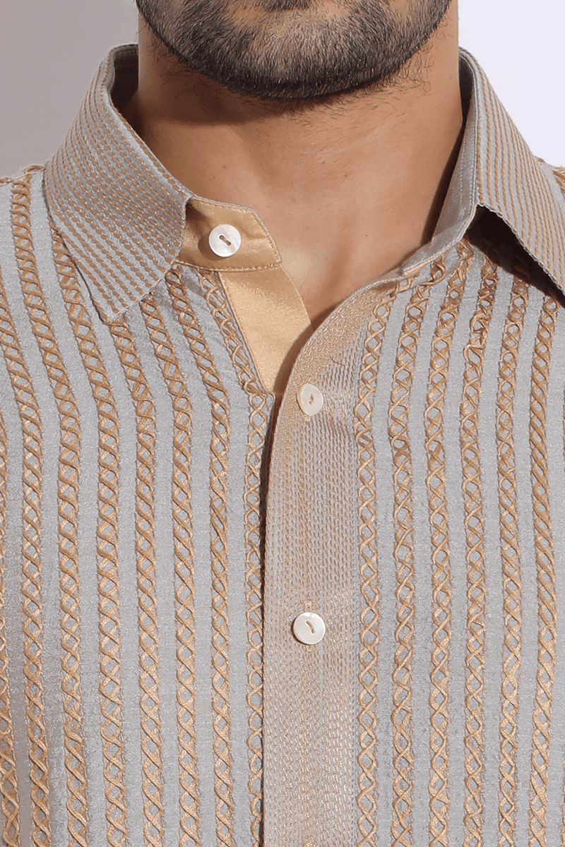 Grey with beige thread texture Kurta Set (Express Delivery) - Kunal Anil Tanna