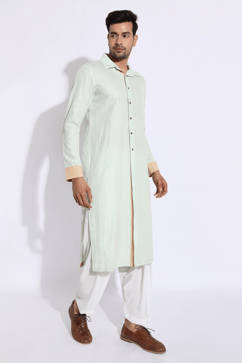 Light green with thread texture Kurta Set (Express Delivery) - Kunal Anil Tanna