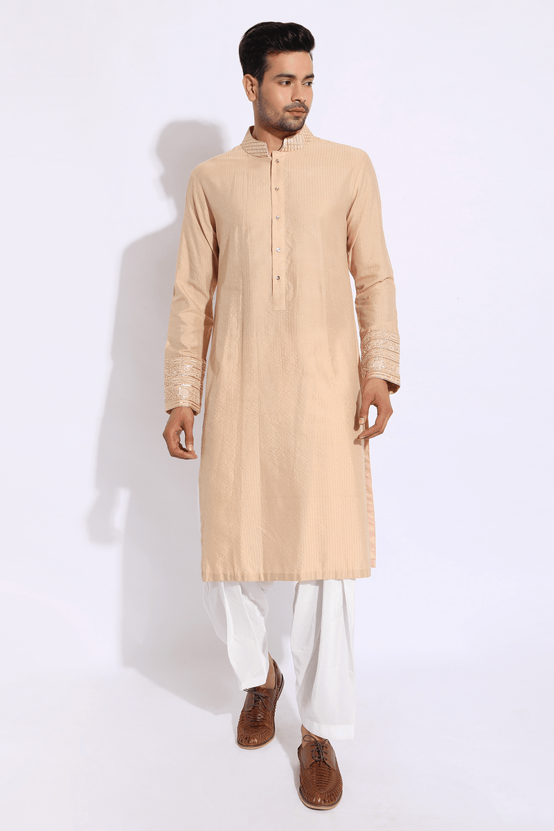 Beige with thread embroidery Kurta set (Express Delivery) - Kunal Anil Tanna