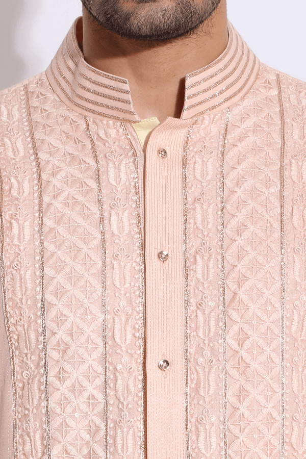 Light peach with thread embroidery Kurta set (Express Delivery) - Kunal Anil Tanna