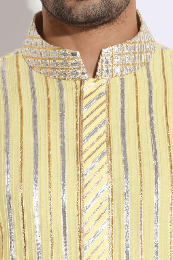 Light yellow with zari lines Kurta set (Express Delivery) - Kunal Anil Tanna