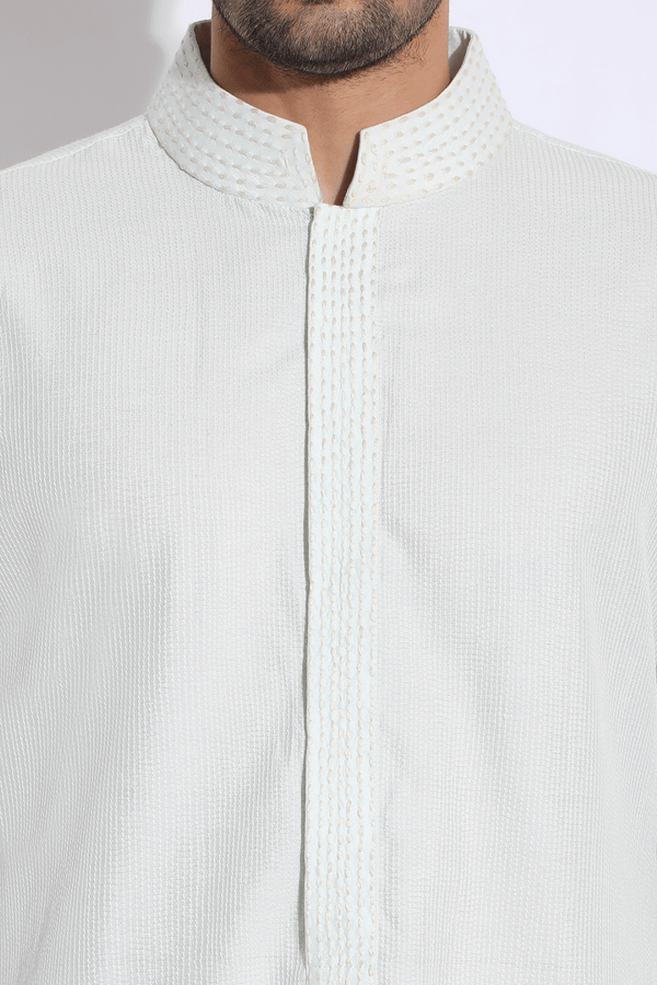 Light green thread textured kurta set (Express Delivery) - Kunal Anil Tanna
