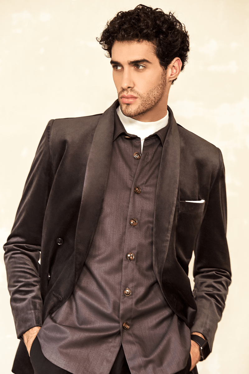 Breasted jacket and Bandi Shirt with Off White Turtleneck and