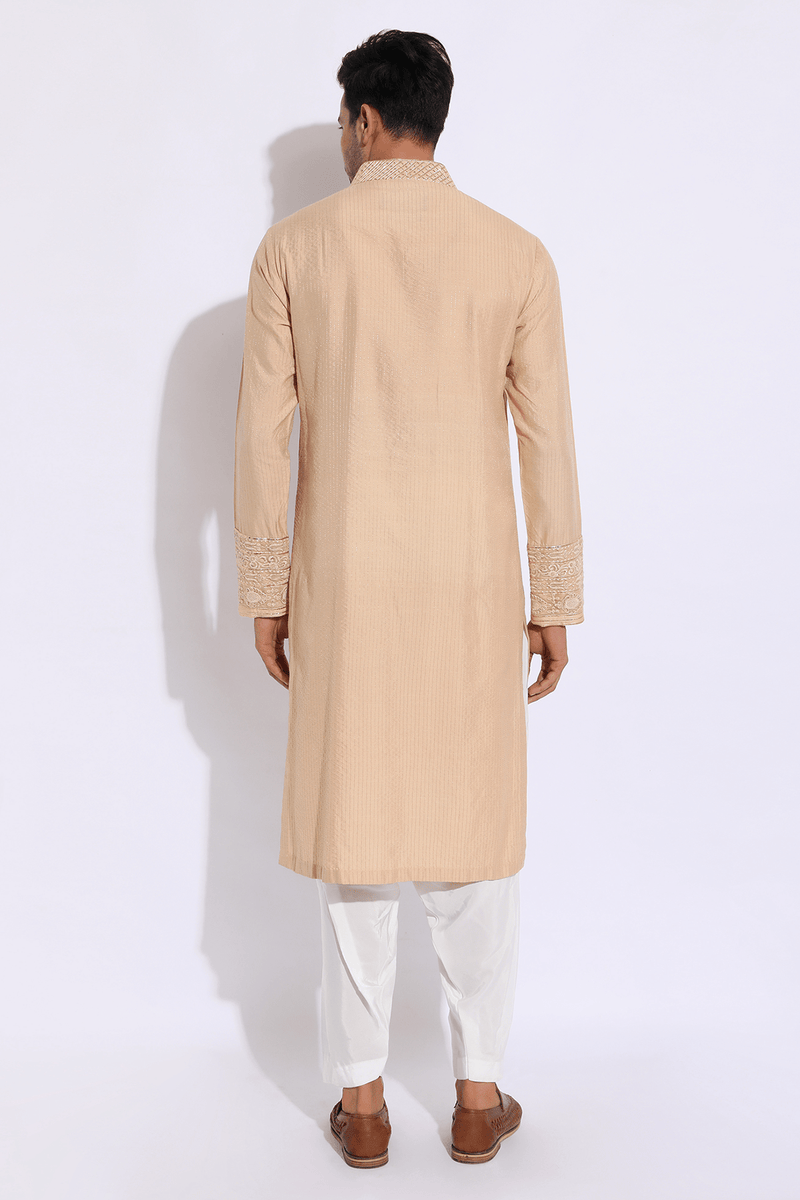 Beige with thread embroidery Kurta set (Express Delivery) - Kunal Anil Tanna
