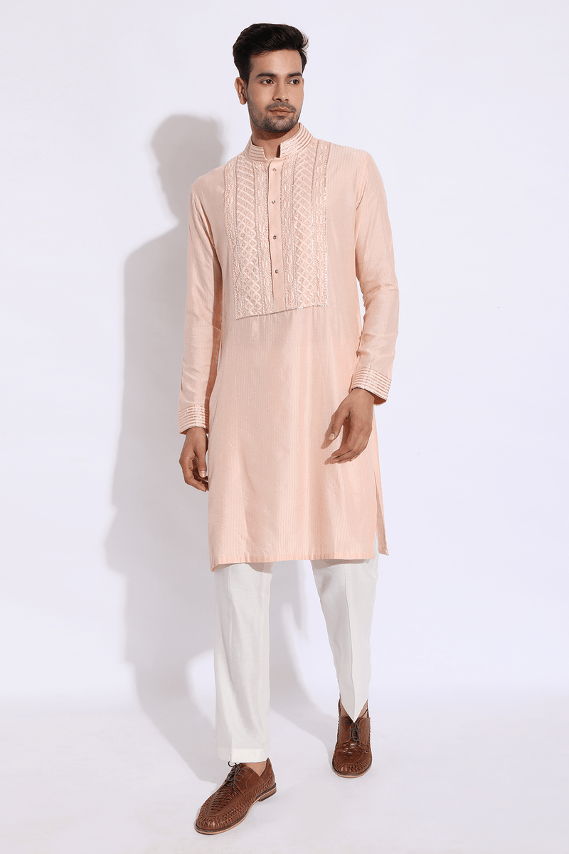 Light peach with thread embroidery Kurta set - Kunal Anil Tanna