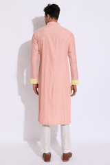 Peach with ivory thread texture kurta set (Express Delivery) - Kunal Anil Tanna