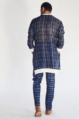 Mesh Print Pullover Kurta and Trousers - Kunal Anil Tanna