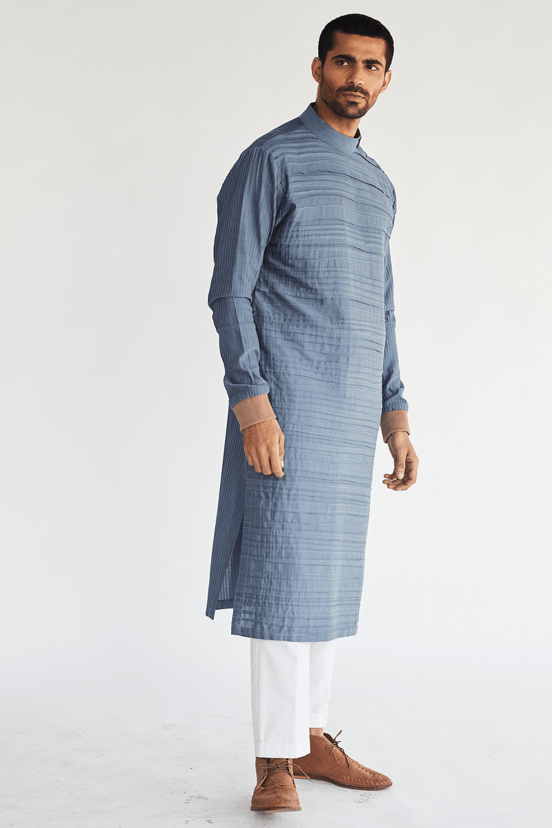 Textured Bandi Jacket with Long Kurta & Pleated Trouser (Express Delivery) - Kunal Anil Tanna