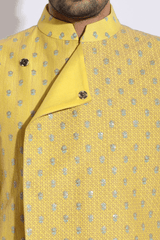 Yellow thread textured bandi kurta set - Kunal Anil Tanna