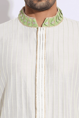Ivory with pale green pleating detail kurta set (Express Delivery) - Kunal Anil Tanna