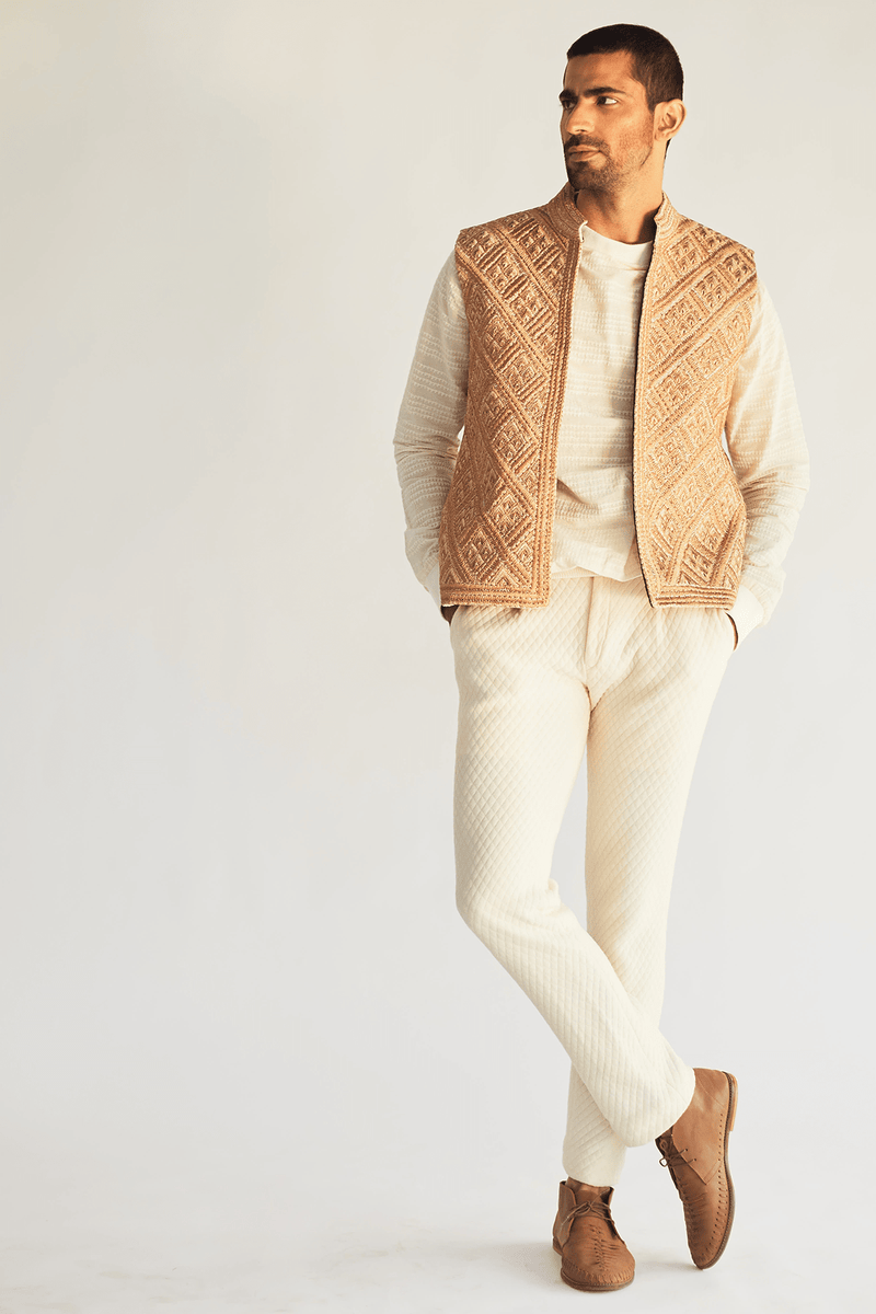 Geometric Embroidery Bandi Jacket with Pullover and Pants - Kunal Anil Tanna