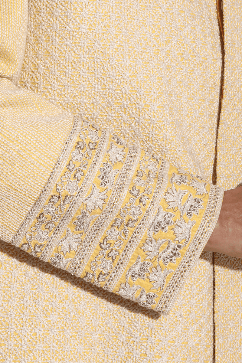 Light Yellow with Ivory Texture Sherwani Set (Express Delivery) - Kunal Anil Tanna