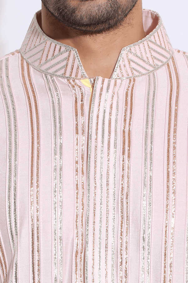 Light Pink with zari lines Kurta set (Express Delivery) - Kunal Anil Tanna