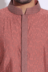 Salmon with grey thread texture Kurta Set - Kunal Anil Tanna