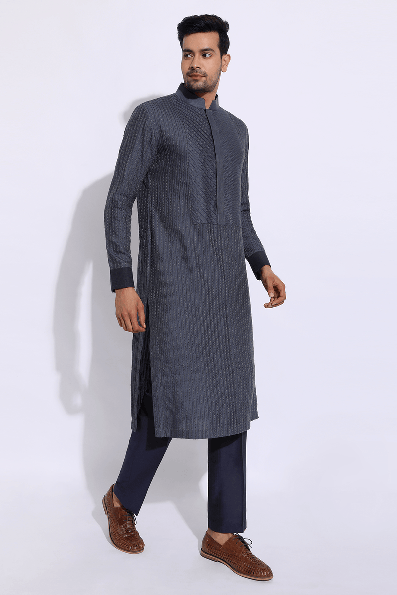 Grey with thread texture Kurta Set (Express Delivery) - Kunal Anil Tanna