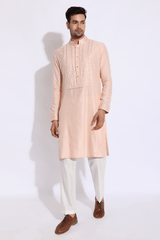 Light peach with thread embroidery Kurta set (Express Delivery) - Kunal Anil Tanna