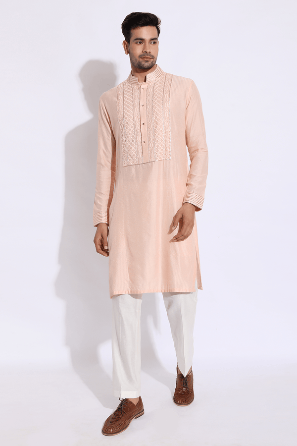 Light peach with thread embroidery Kurta set (Express Delivery) - Kunal Anil Tanna