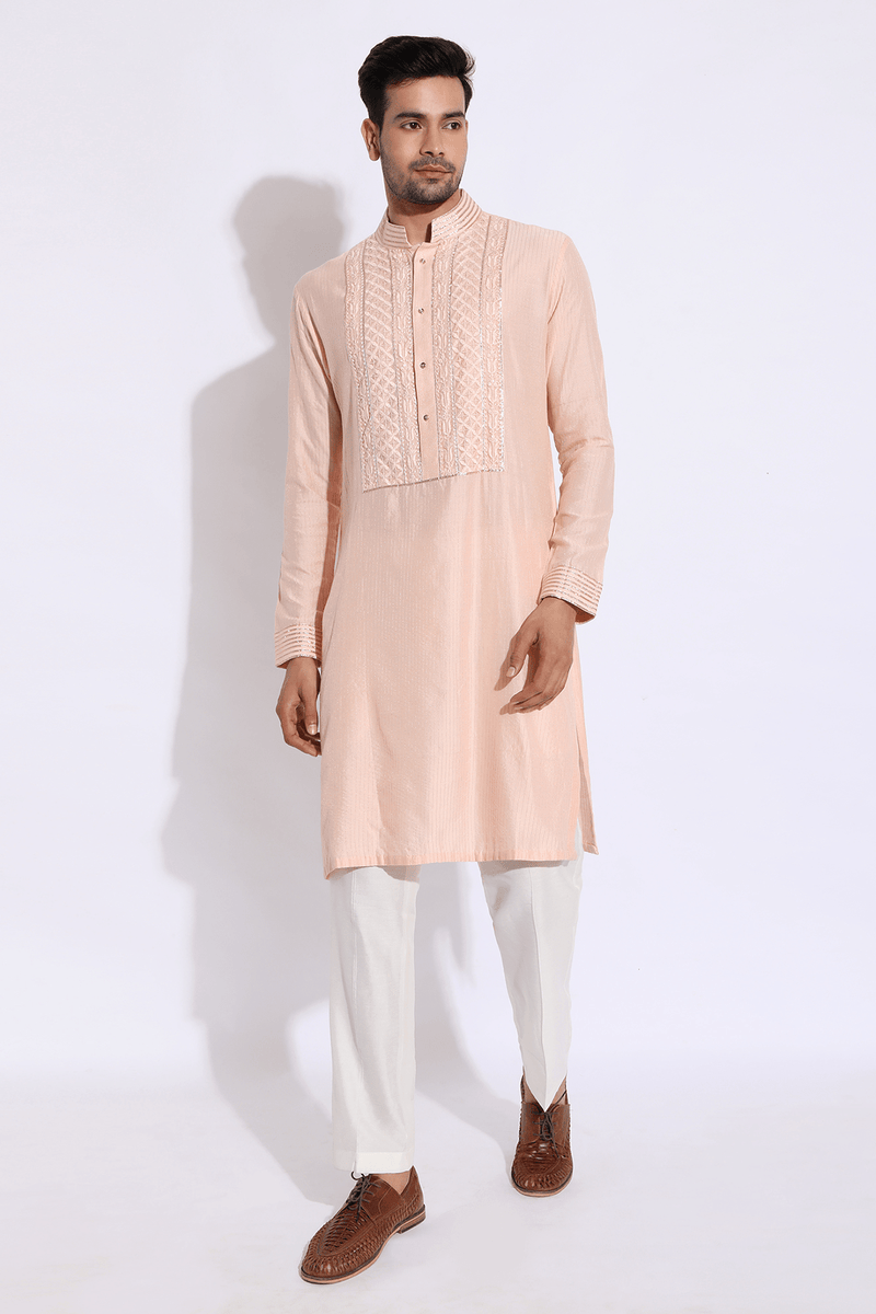 Light peach with thread embroidery Kurta set (Express Delivery) - Kunal Anil Tanna