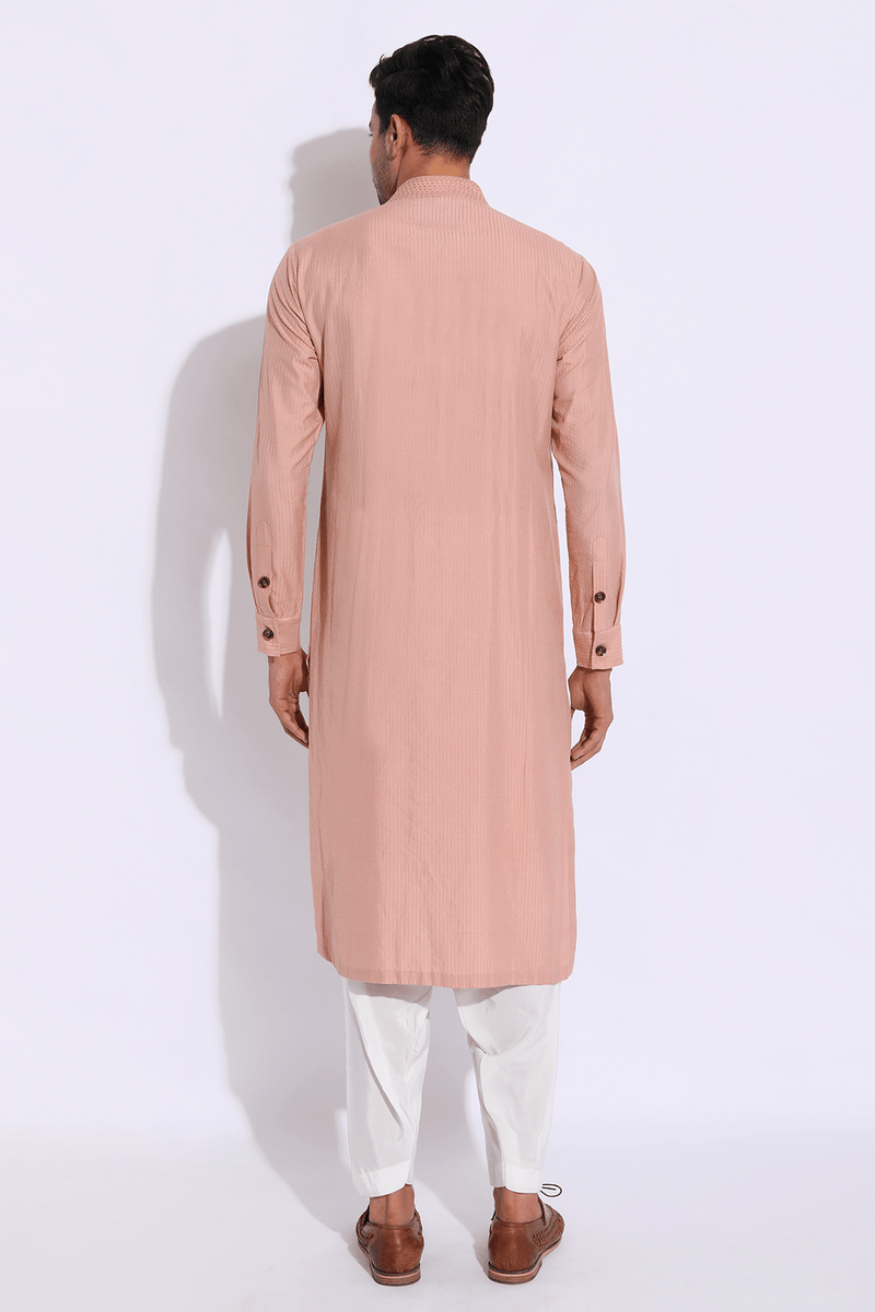Salmon and grey mock layered kurta set (Express Delivery) - Kunal Anil Tanna
