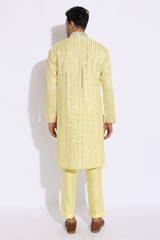 Light yellow with zari lines Kurta set (Express Delivery) - Kunal Anil Tanna