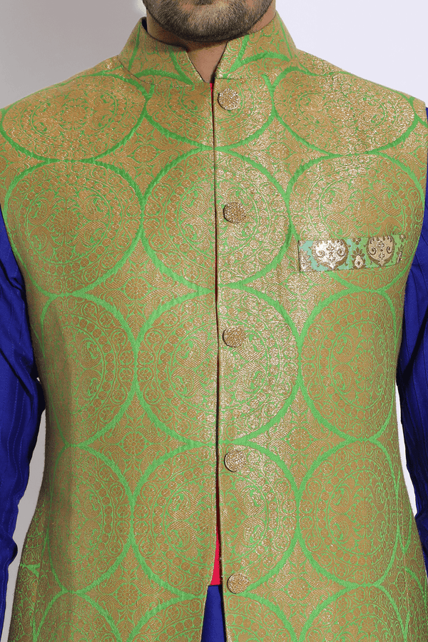 Green and dull gold brocade Jacket - Kunal Anil Tanna