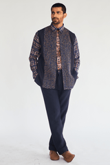 Textured Bandi Jacket with Printed Shirt and Quilted Trousers (Express Delivery) - Kunal Anil Tanna