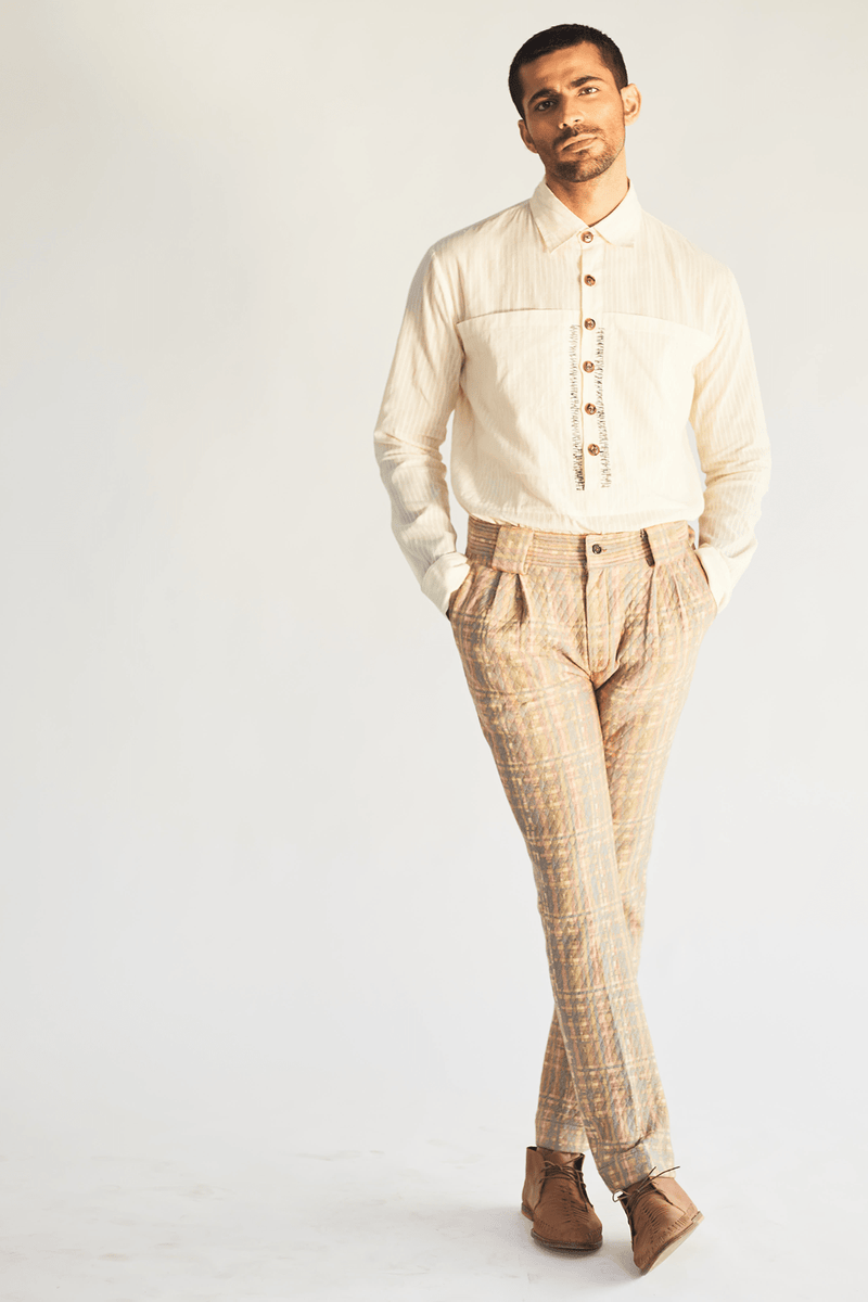 Ivory Stripes Kurta Shirt - Kunal Anil Tanna