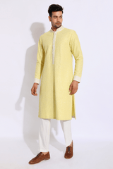 Light yellow embroidered kurta set - Kunal Anil Tanna