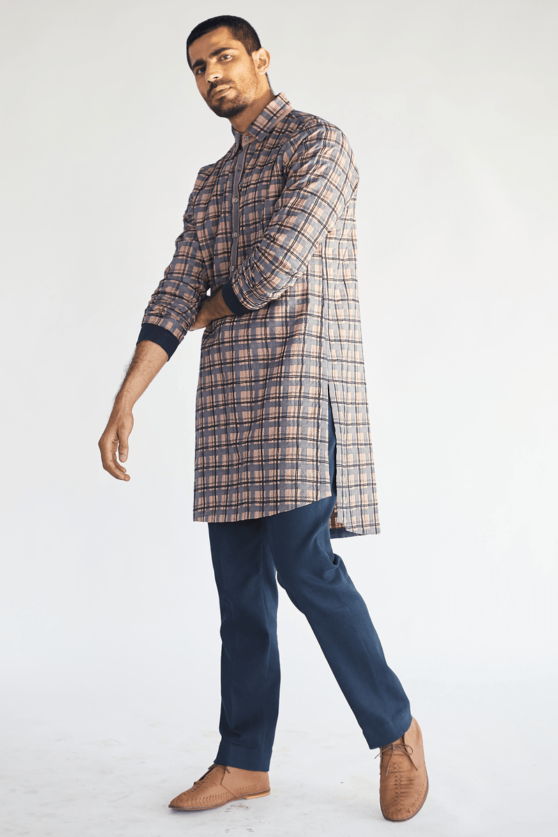 Double Criss-Cross Textured Kurta - Kunal Anil Tanna