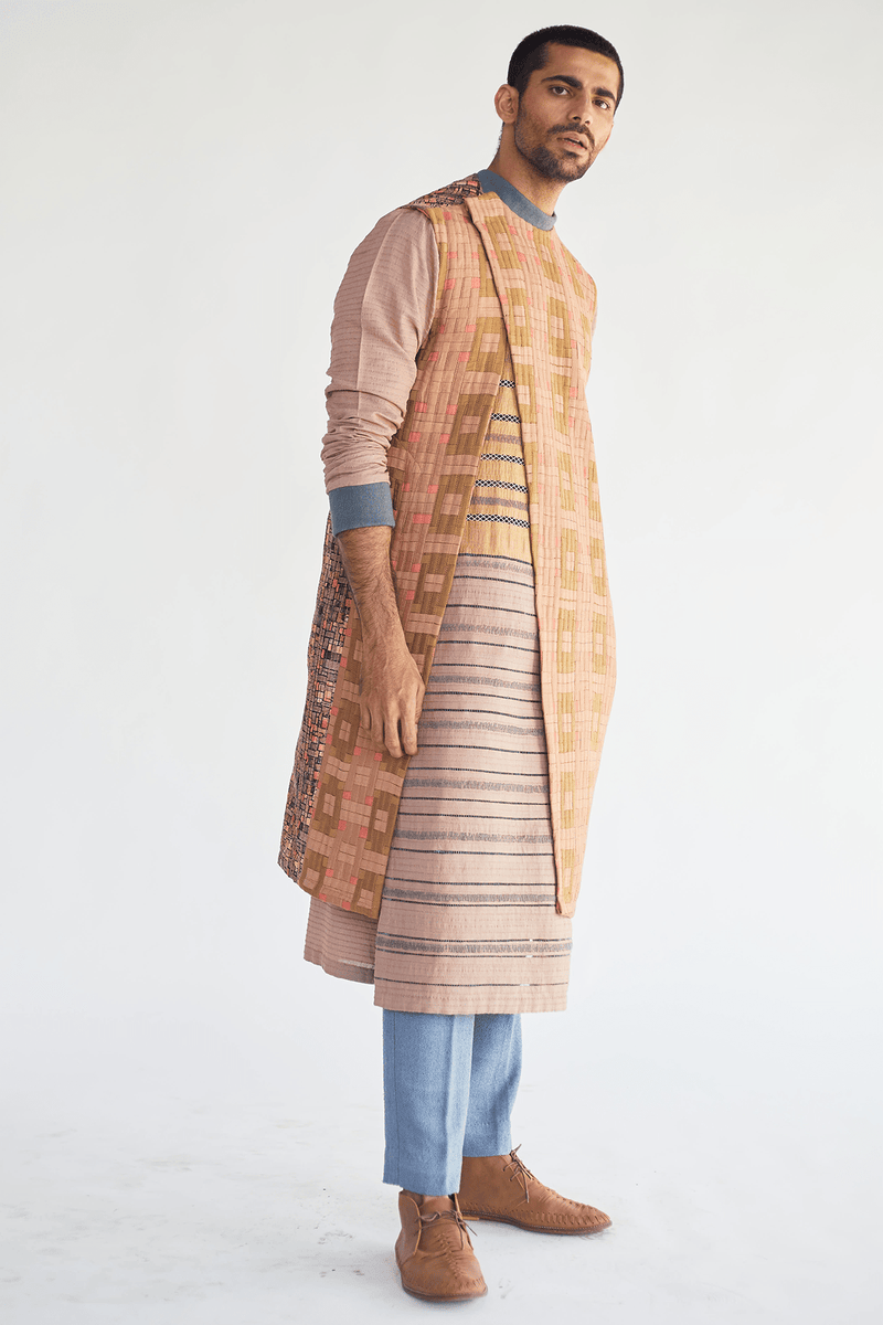 Long Jacket with Textured Kurta and Jute Trouser (Express Delivery) - Kunal Anil Tanna