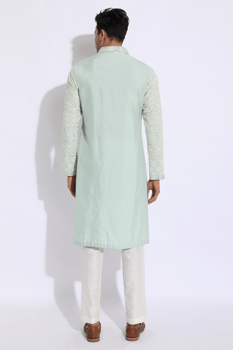 Light green with thread embroidery Kurta set - Kunal Anil Tanna