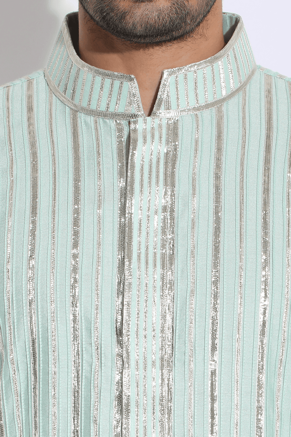 Light green with zari lines Kurta set (Express Delivery) - Kunal Anil Tanna