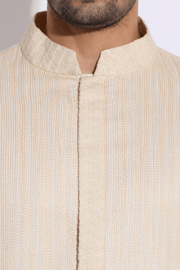 Ivory with beige thread texture kurta set (Express Delivery) - Kunal Anil Tanna