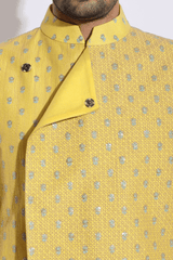 Yellow thread textured bandi kurta set (Express Delivery) - Kunal Anil Tanna
