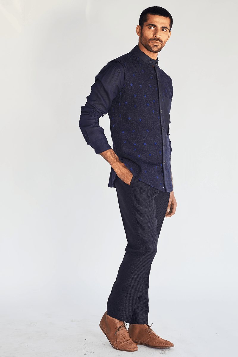 Textured Bandi Jacket with Kurta and Pants (Express Delivery) - Kunal Anil Tanna
