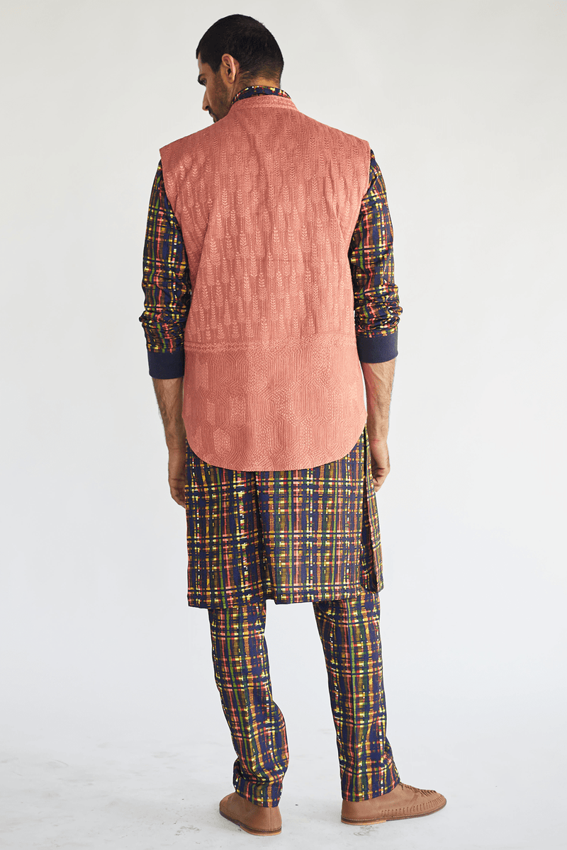 Bandi Jacket with Multi-Coloured Mesh Print Kurta Shirt and Pants - Kunal Anil Tanna