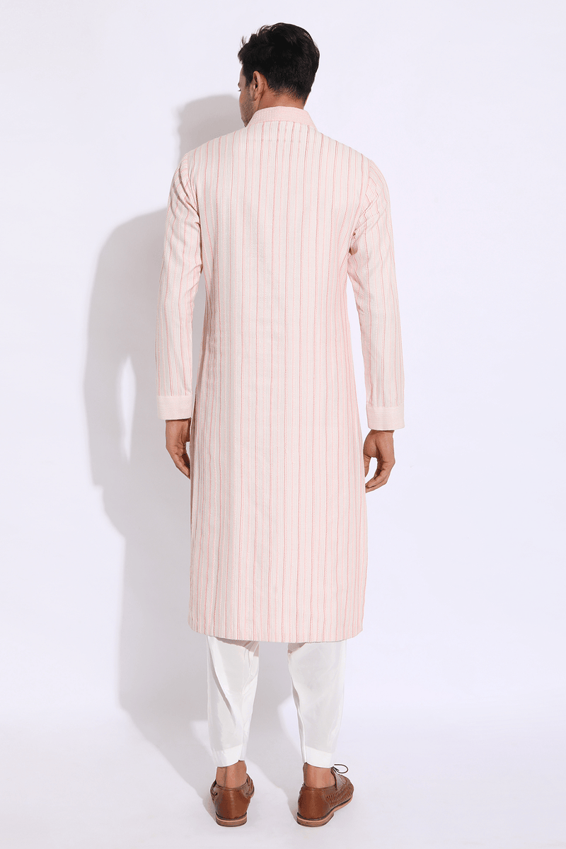 Ivory with pink thread texture kurta set - Kunal Anil Tanna