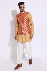 Red Brocade Bandi Jacket - Kunal Anil Tanna