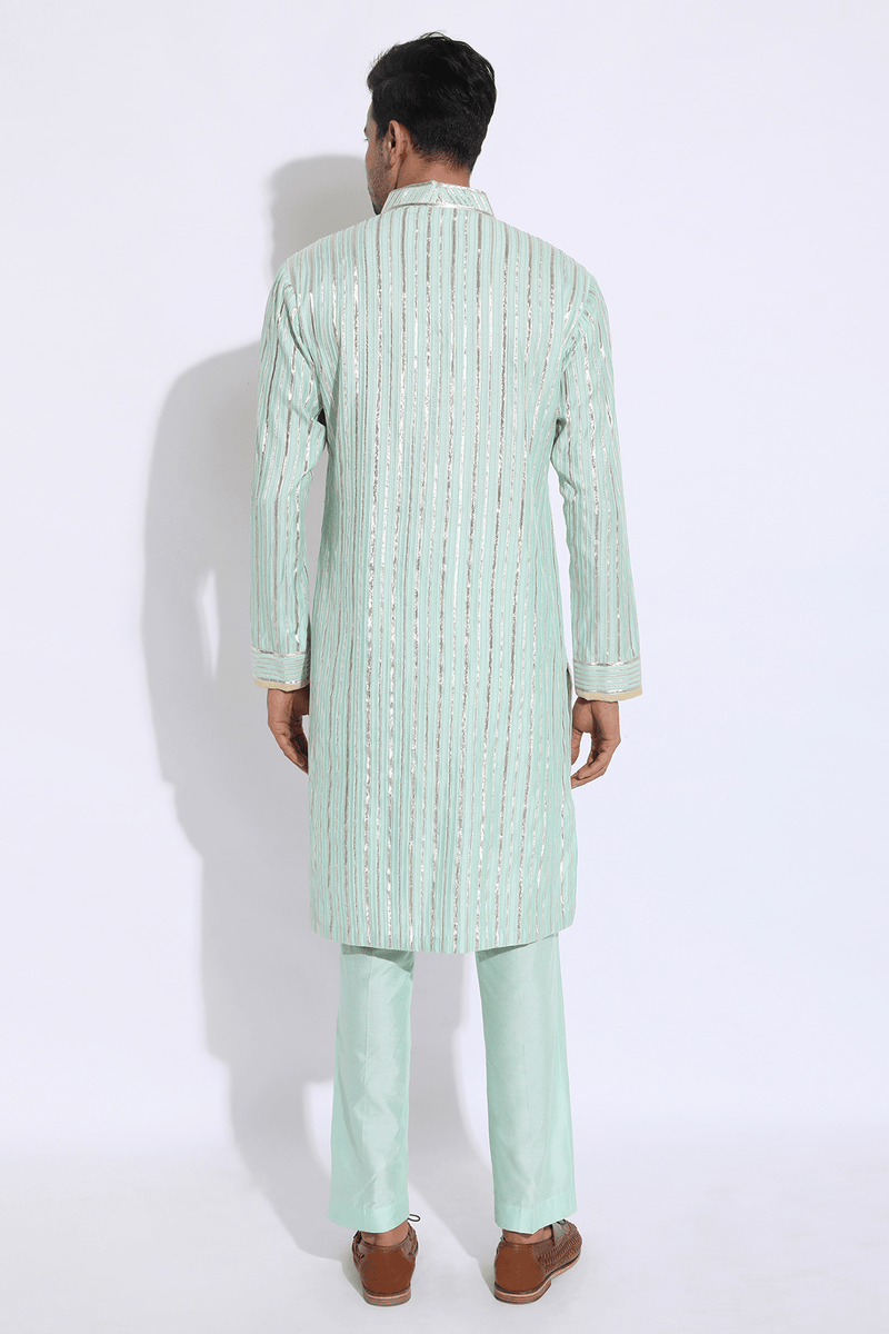 Light green with zari lines Kurta set (Express Delivery) - Kunal Anil Tanna