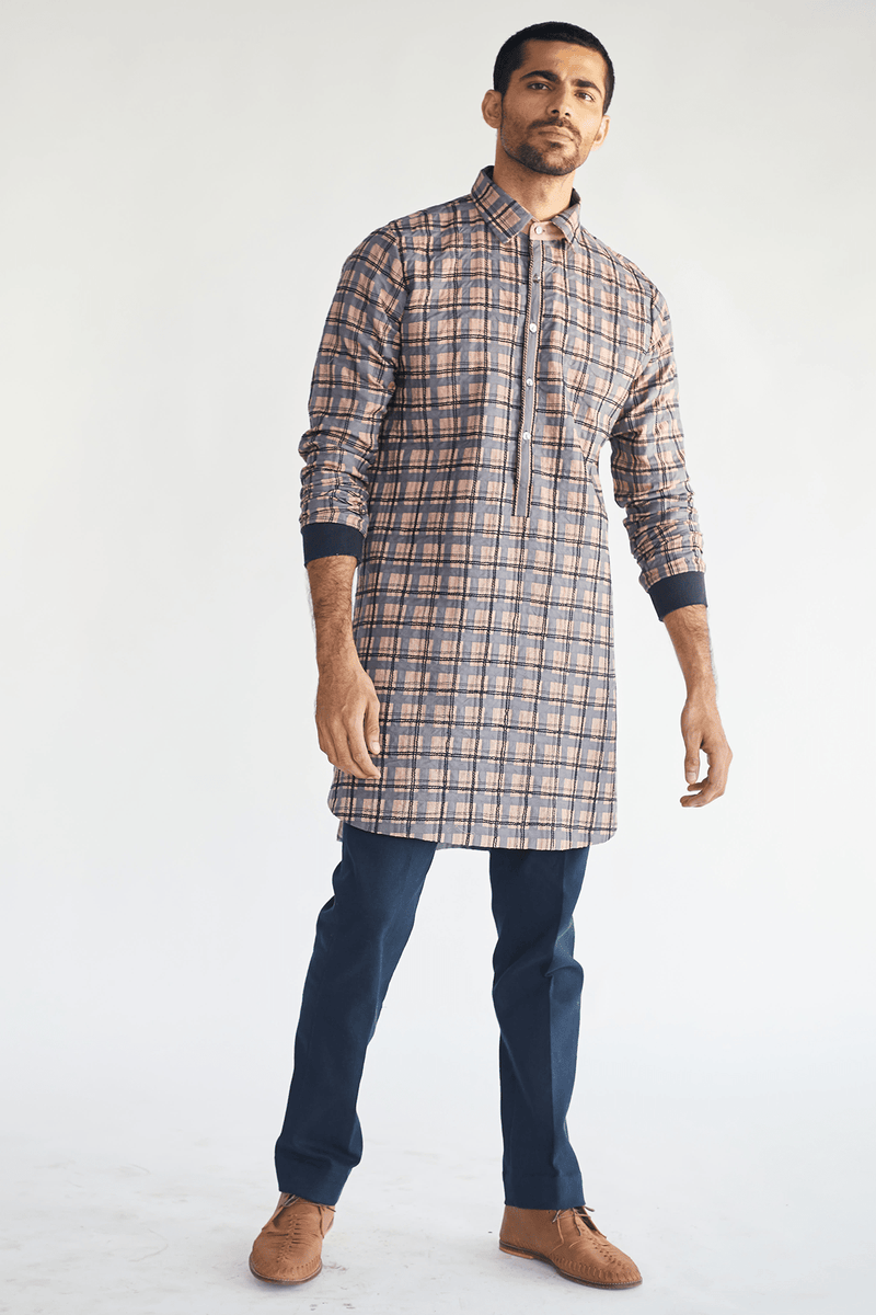 Double Criss-Cross Textured Kurta - Kunal Anil Tanna