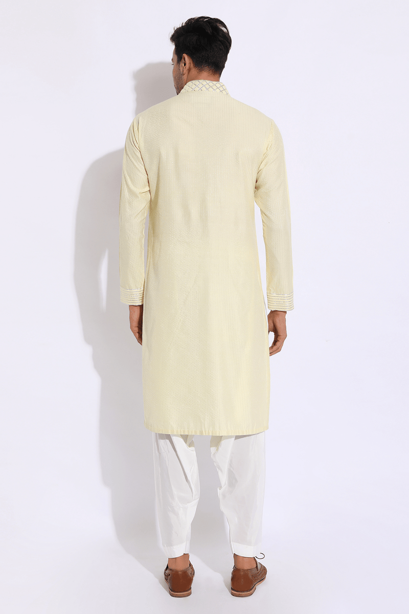 Light Yellow with thread embroidery Kurta set (Express Delivery) - Kunal Anil Tanna