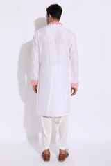 Ivory with pink pleating detail kurta set - Kunal Anil Tanna