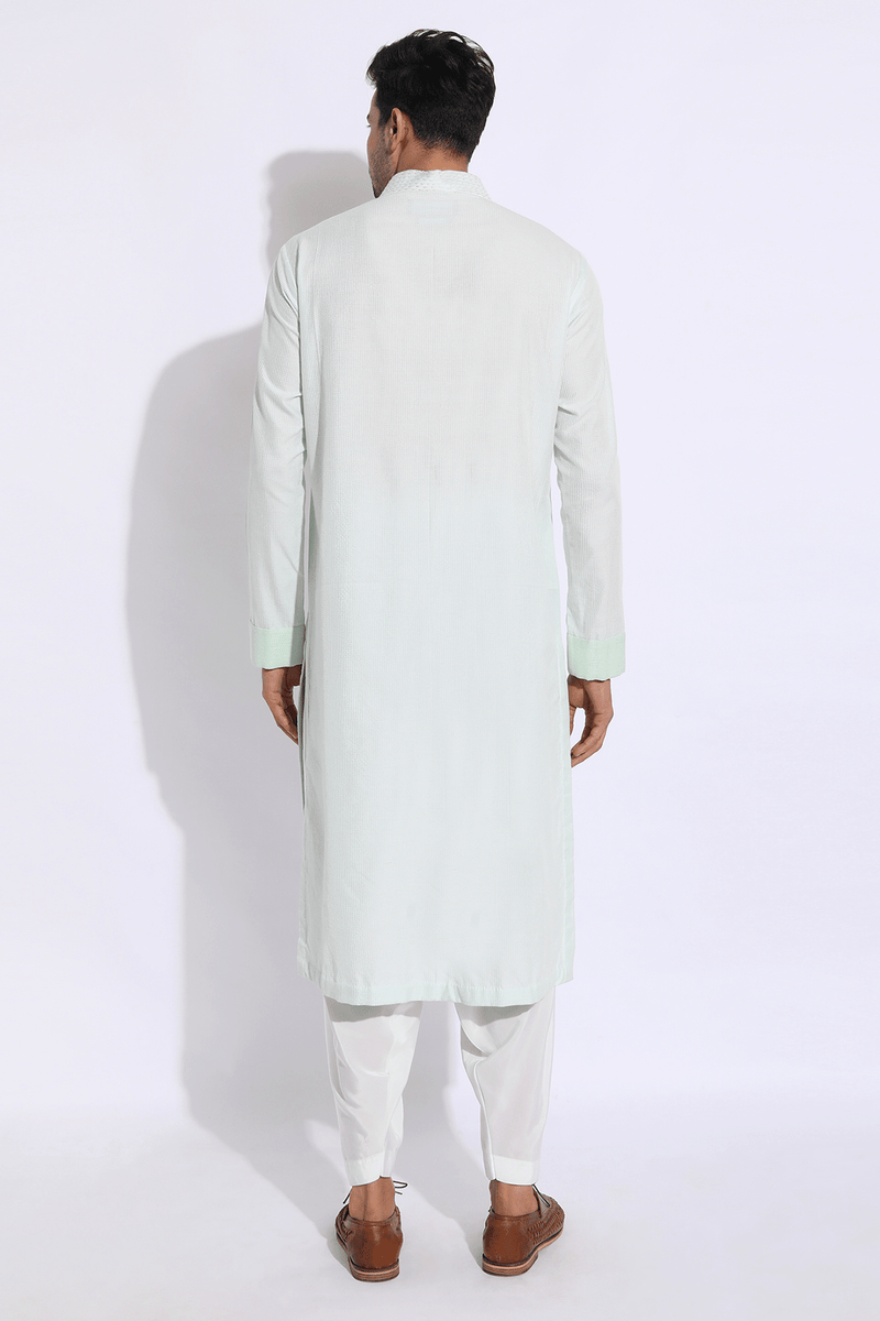 Light green thread textured kurta set (Express Delivery) - Kunal Anil Tanna