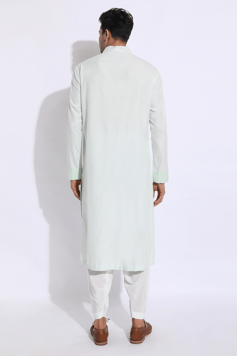 Light green thread textured kurta set (Express Delivery) - Kunal Anil Tanna
