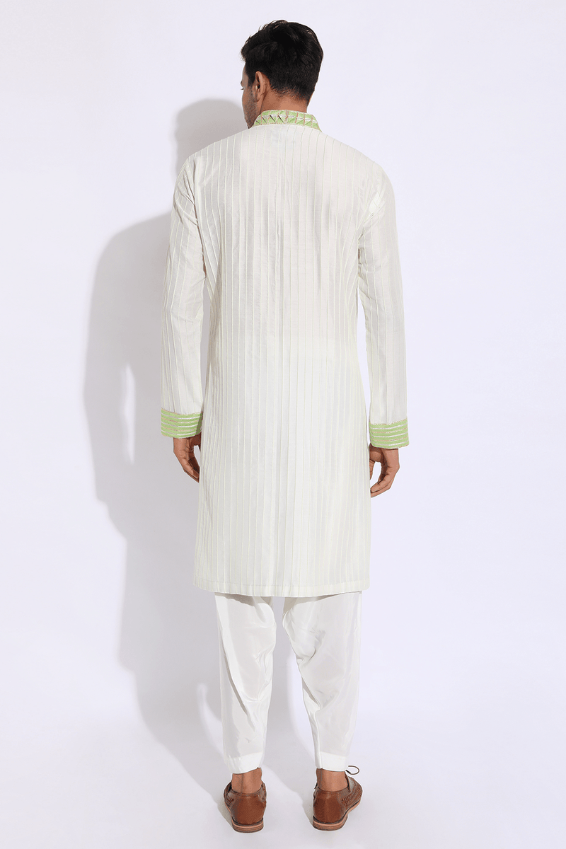 Ivory with pale green pleating detail kurta set - Kunal Anil Tanna